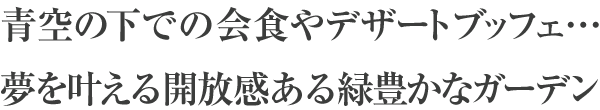 青空の下での会食やデザートブッフェ…夢を叶える開放感ある緑豊かなガーデン